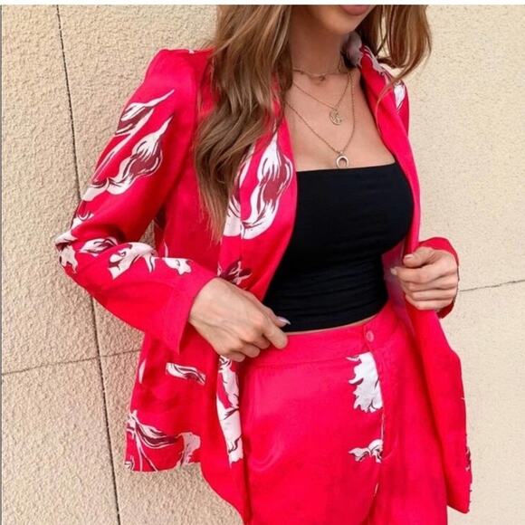 Zara Pink PRINTED BLAZER WITH BELT - Picture 4 of 9